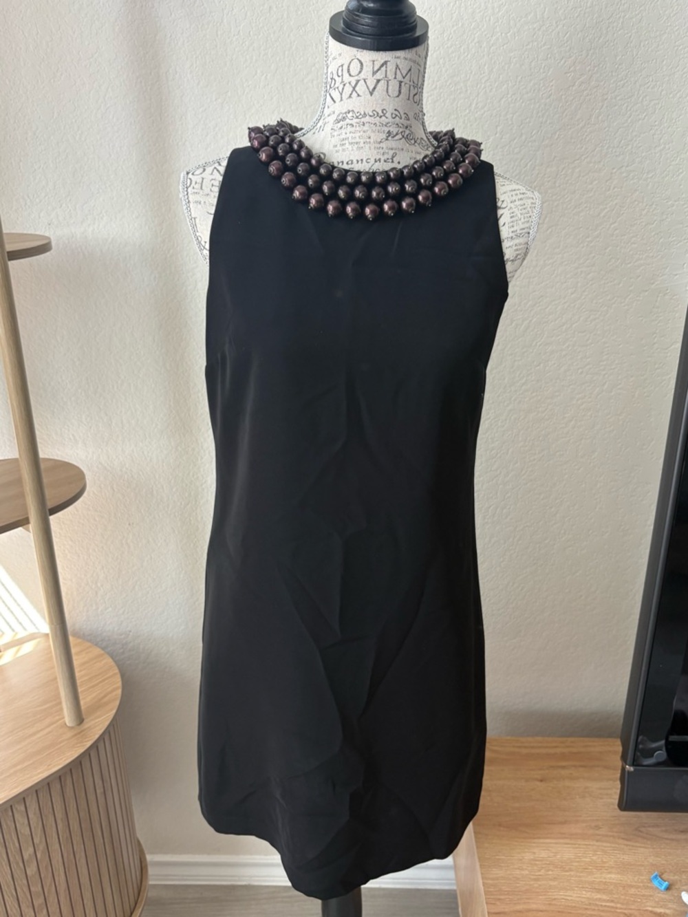CYNTHIA STEFFE Black Beaded Neck Sleeveless Dress